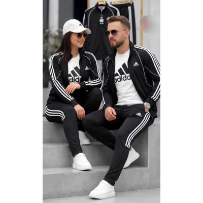 Adidas Unisex 3'lü Sevgili Kombin Siyah Eşofman Takımı Dalgıç Kompak 2 Iplik Ceket Tişört Alt Set