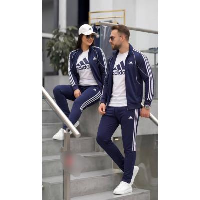 Adidas Unisex 3'lü Sevgili Kombin Lacivert Eşofman Takımı Dalgıç Kompak 2 Iplik Ceket Tişört Alt Set